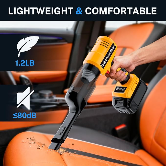 YEX-BUR Cordless Handheld Vacuum for Dewalt 20V Battery(Tool Only), 240W Powerful Car Vacuum with Brushless Motor, 3-Speed, 5 Filters, Portable Vacuum Cleaner for Home Office Car Pet