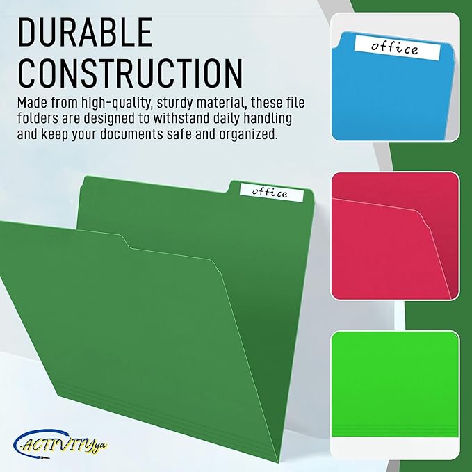 Green File Folders, 1/3-Cut Tabs, Letter Size, 12-Pack – Durable Office Filing Folders for Documents, Papers, and Organization