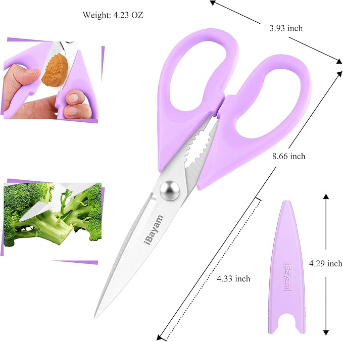 Kitchen Scissors, Purple Kitchen Utensils Accessories, All Purpose Heavy Duty Meat Scissors, Poultry Shears, Dishwasher Safe, Stainless Steel, 2-Pack, Pastel Pink, Soft Purple