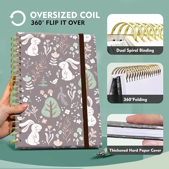 Spiral Journal Notebook,Binding with Premium Paper for Girl Women,Cool Funny 120 Pages,100gsm A5 College Ruled NotebookJournal,Perfect for Gifts Nurse Teacher Women(Cute Birds Mushrooms)