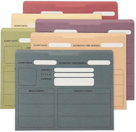 Y YOMA 6 Pack File Folder Jackets Letter Size Paper Pocket File Folder with Reinforced Straight-Cut Tab Pre-Printed Job Folders No Expansion Organizer for Office, Assorted Colors, Project Design