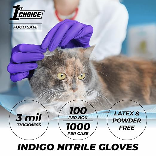 1st Choice 3 Mil Indigo Nitrile Exam Gloves Latex Free, Disposable Medical Grade, Food Prep, Tattoo, X-Large, Case of 1000