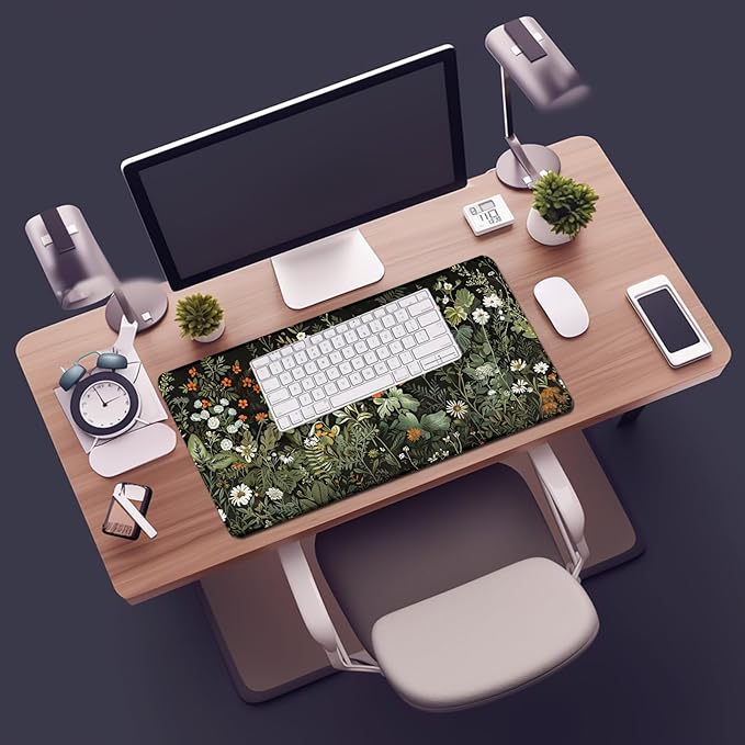 Floral Large Desk Mat 31.5 x 15.7 inch, Waterproof Extended Gaming Mousepad XXL, Aesthetic Flowers Desktop Mat, Non-Slip Keyboard and Laptop Pad, Computer Writing Mat for Home Office Accessories