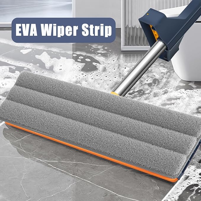 Large Flat Mop with Folding Bucket – Self-Wringing Floor Mop Set with 54" Stainless Steel Handle, 6 Reusable Microfiber Pads, 360° Swivel Head for Home Cleaning on Tile, Wood, Laminate (A-Blue)