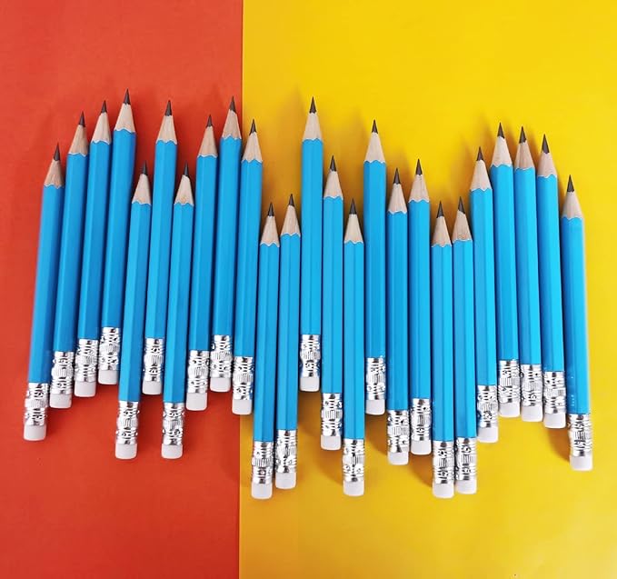 Adhere 25pcs Golf Pencils with eraser Hexagon Wooden Pencils Graphite 2B for Golf Event Scoring,Classroom,Wedding,Company Meetings,Pew, Pocket (z-Light blue・Hexagon・50pcs)