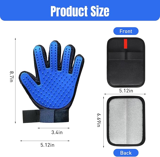 VUDANZYER Cat & Dog Grooming Gloves for Shedding, 4PCS Efficient Deshedding Pet Grooming Gloves for Dogs with 1PCS Pet Hair Remover Gloves, Cats & Horses with Long & Short Fur
