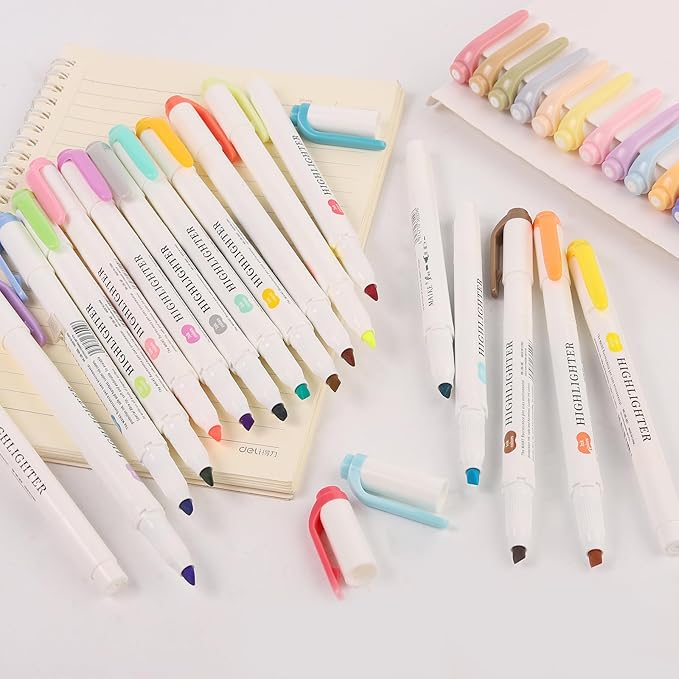Assorted Colors Highlighters, Pastel Highlighter Real Mild Markers Dual Tip Highlighter Markers Chisel and Fine Tips for Coloring, Underlining, Highlighting (35colors)