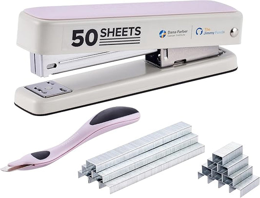 Bostitch Titan Heavy Duty Metal Stapler, 50 Sheet Capacity with 1250 Staples and Ergonomic Staple Remover, Jam Free Stapling, Full Strip Stapler for Desk, Office and Classroom, Pink & White