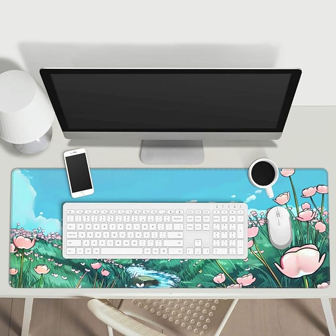 Anime Flower Gaming Mouse Mat Extended Large XL Mouse Pad Desk Mat Non-Slip Rubber Mice Pads Stitched Edges for Office and Home,31.5 X 11.8 X 0.12 Inches