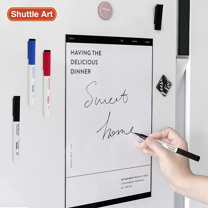 Shuttle Art Dry Erase Markers, 15 Pack 3 Colors Magnetic Whiteboard Markers with Erase, Fine Point Dry Erase Markers for Writing on Whiteboard Glass Mirror for School Home Office(11 Black 2Blue 2Red)