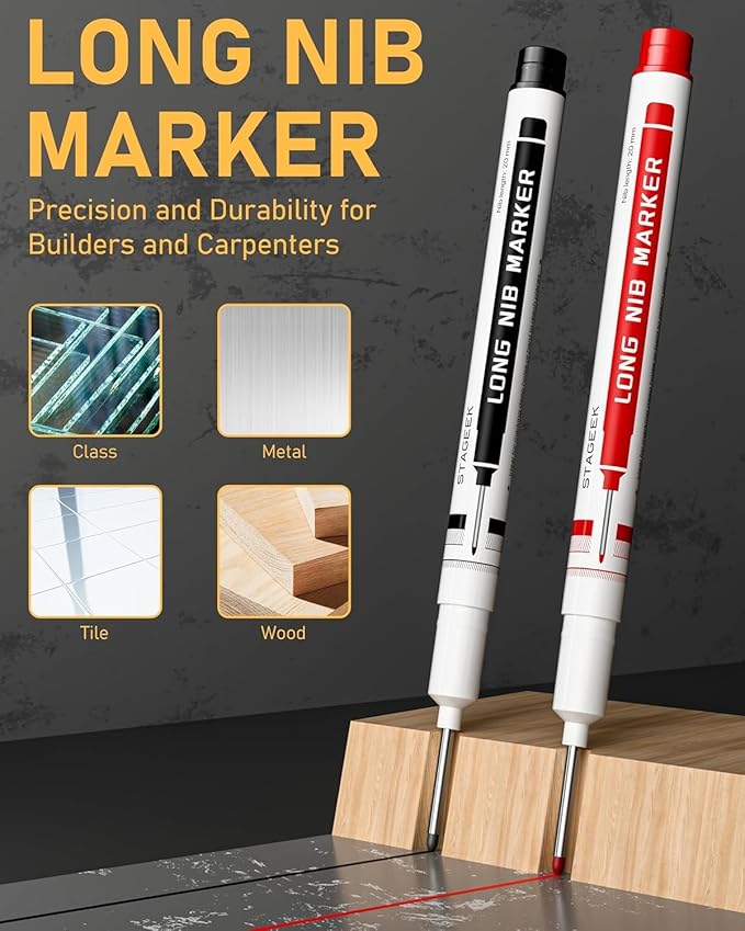 17 Pack Carpenter Pencil Set with Sharpener, Mechanical Carpenter Pencils with 60 Refills, Deep Hole Long-Nib Marker Pens, Carbide Scribe Tool & Construction Pencils for Architect with Case