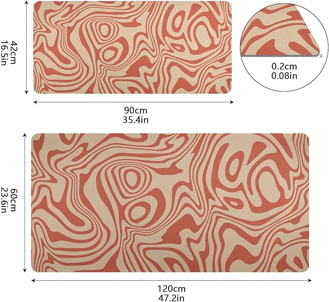 Mouse Pad Desk Mat Leather Desk Pad Large Gaming Desk Cover Protector Mat for Keyboard Computer Laptop Office Waterproof 35.4 x 16.5 Inch Wavy Red and Beige