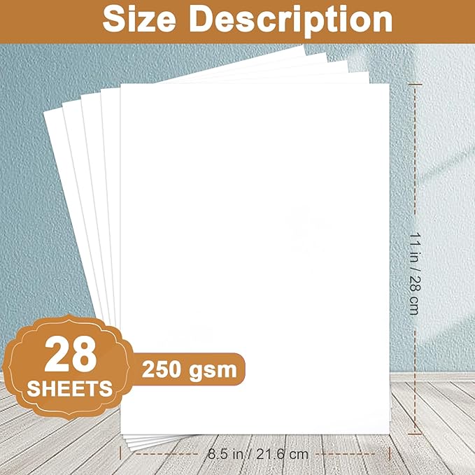 28 Sheets Bright White Cardstock 8.5 x 11 Certificate Paper, 92lb/250gsm White Card Stock Printer Paper for DIY Cards, Wedding, Business Cards, Menus, Invitations