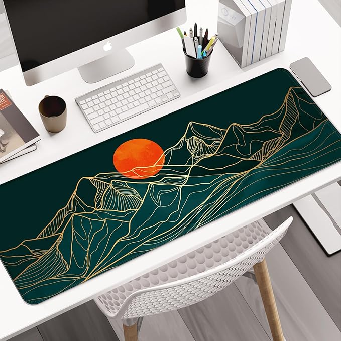 Minimalist Gold Mountain Desk Mat, Extended Large Gaming Abstract Mouse Pad, Computer Keyboard Laptop Mousepad for Work, Game, Office and Home, XL