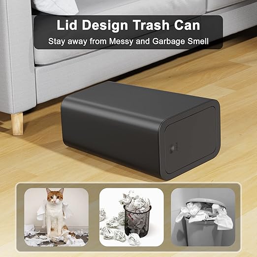 N. NETDOT 3 Pack 10 Liter Small Trash Can with lid, 2.6 Gallon,Garbage Can Slim Trash Bin Waste Basket for Bathroom,Kitchen,Bedroom,Living Room,Office,Laundry - Black