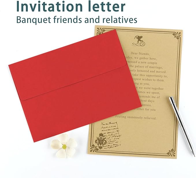 50 Pack 5x7 Envelopes, A7 Red Envelopes Self Seal, Printable Envelopes for Invitation, Baby Shower, Birthday Party, Wedding, Postcards, Mailing, Greeting Cards