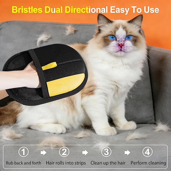 Pawsnheart Pet Hair Removal Glove for Cats & Dogs, Electrostatic Fur Remover Mitt for Furniture Sofa Carpet Car, Reusable Pet Hair Cleaning Glove, Lint Free Dog Cat Hair Cleaner Tool (2 Pcs)