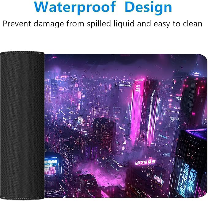 Neon City Gaming Mouse Pad Desk Pad Purple Cyberpunk Night Futuristic Mouse Pad Large Mousepad Extended Laptop Keyboard Mat Gaming Desk Pad Mouse Mat Office Computer Keyboard Laptop Home 31.5"x11.8"