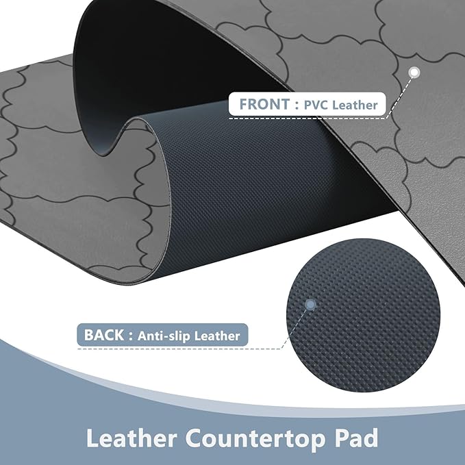 Mouse Pad Desk Mat Leather Desk Pad Large Gaming Desk Cover Protector Mat for Keyboard Computer Laptop Office Waterproof 47.2 x 23.6 Inch Monochrome Geometric Quatrefoil Grey