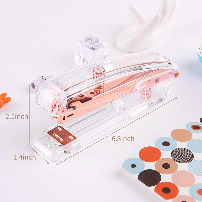ALSISK Desk Accessory Kit,Acrylic Stapler Set, Tape Dispenser, Staple Remover with 1000pcs 26/6 Staples -Rose Gold