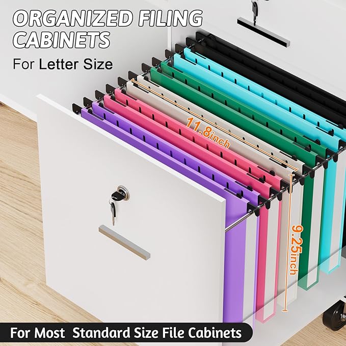 Plastic Hanging File Folders Letter Size,Heavy Duty 1 Inch Expansion,12 Pack Reinforced Extra Capacity Hanging Folders with Tabs,Durable File Cabinet Folders for Office School Home,Colorful