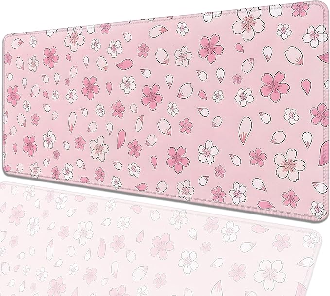 Japanese Cherry Blossoms Extended Desk Pad Mouse Pad,Large Gaming Floral Mouse Mat with Stitched Edges,Non-Slip Rubber Base Mousepad for Office Computer Keyboard Laptop Home(27.5X11.8 in)