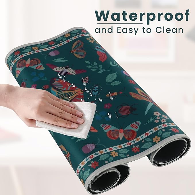 HAOCOO Desk Mat for Keyboard and Mouse, Large Mouse Pad for Desk, Non-Slip Keyboard Mat with Edge Stitching, XXL Mouse Pad for Office (Dark Green)