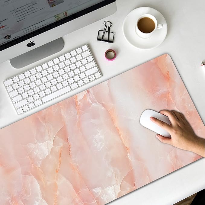 Extended Gaming Mouse Pad (31.5x11.8 in), Large Non-Slip Rubber Base Mousepad,Keyboard Mouse Mat Desk Pad for Work, Game, Office, Home -Pink Marble Rose Gold, Bo-M-019