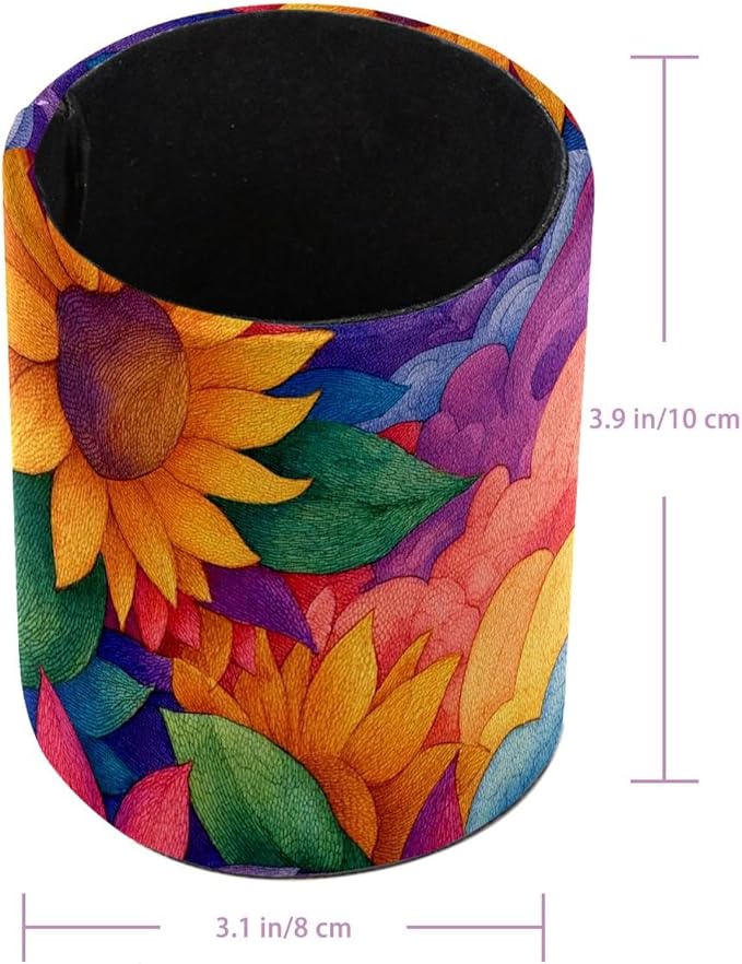 Watercolor Art Sunflower Circular Pen Holder, Pen Cup Makeup Brush Holder, Design for School, Home and Stationary Supplies (3.9 x 3.1 Inches)