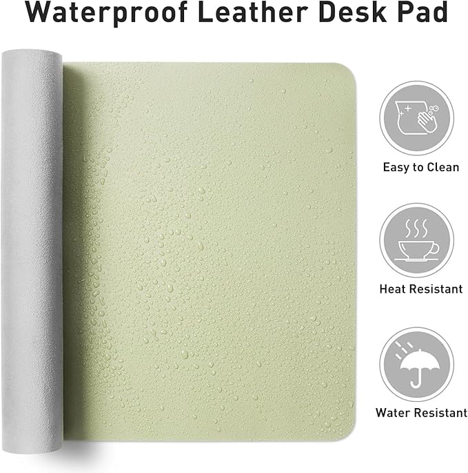 Aothia Leather Desk Pad Protector, Office Desk Mat, Large Mouse Pad, Non-Slip PU Leather Desk Blotter, Laptop Desk Pad, Waterproof Desk Writing Pad for Office and Home (48"x17", Grass Green)