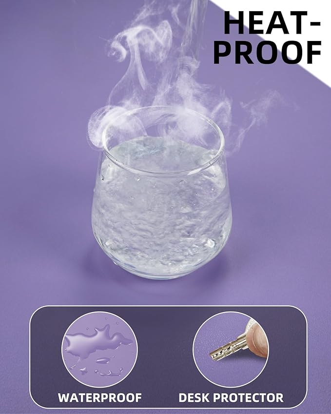 Leather Desk Pad Protector, Purple Desk pad, Office Desk Mat, Non-Slip PU Leather Desk Blotter, Laptop Desk Pad, Waterproof Desk Writing Pad for Office and Home (Light Purple, 31.5" x 15.7")