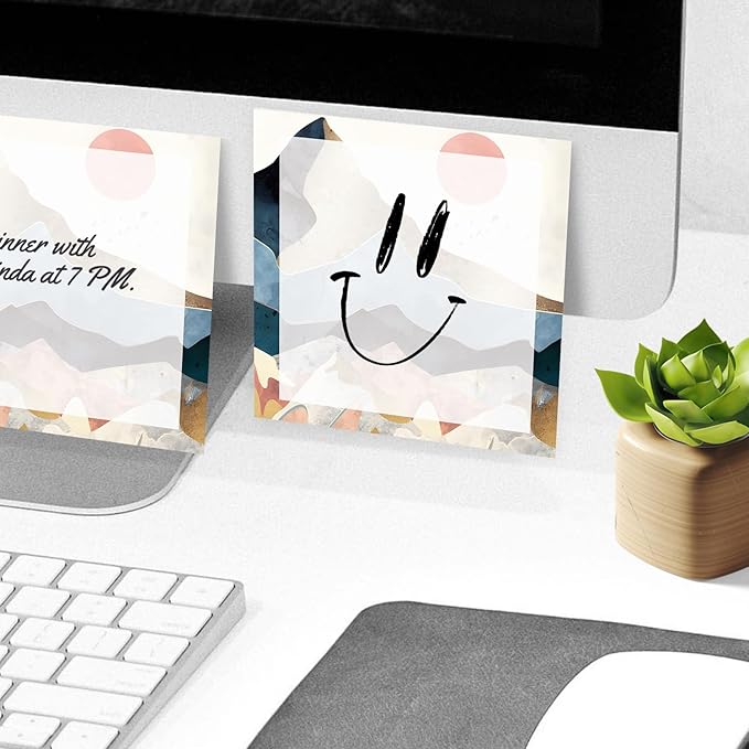 Sticky Notes, 2 Pads, 3x3 inches, Cute Colorful Fun Self-Stick Note Pads, Easy Post, Strong Adhesive Notepad Mountain Moon Art