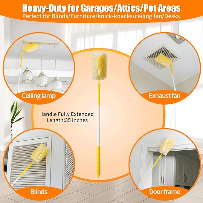Senowi 40 Count 360° Heavy Duty Duster Refills Compatible with Swiffer,Large Size-Extra Thick Disposable Electrostatic Feather Duster Refill with 1 Retractable Handle(35-inch Length Fully expanded)