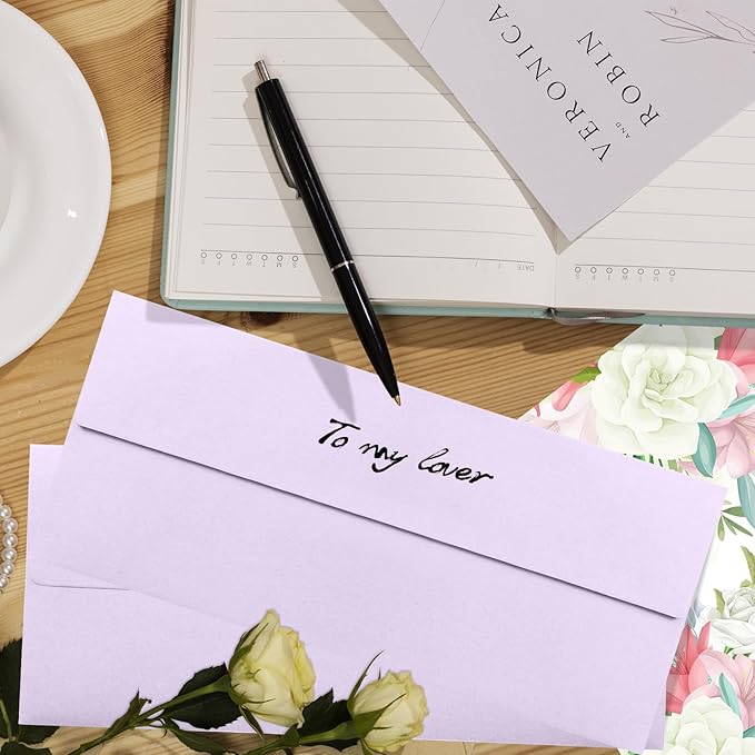 100 Pack Light Purple #10 Business Envelopes, Standard Envelopes Self Seal, 4 1/8 x 9 1/2 Inch Letter Size Business Mailing Envelopes for Checks Invoices Statements Baby Shower Wedding Birthday