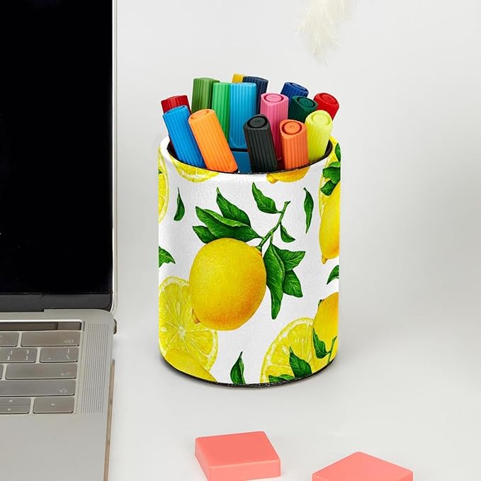 Pen Holder for Desk, Fruit Citrus Yellow Lemon Pencil Holder, Cup Holder for Desk Office, Pen Organizer