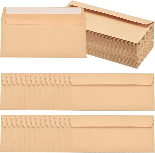 PATIKIL 100 Pack Brown #10 Business Envelopes, Colored Self Seal Letter Size Envelopes for Business Mailing Office Checks Invitation, 4-1/8 x 9-1/2 Inches
