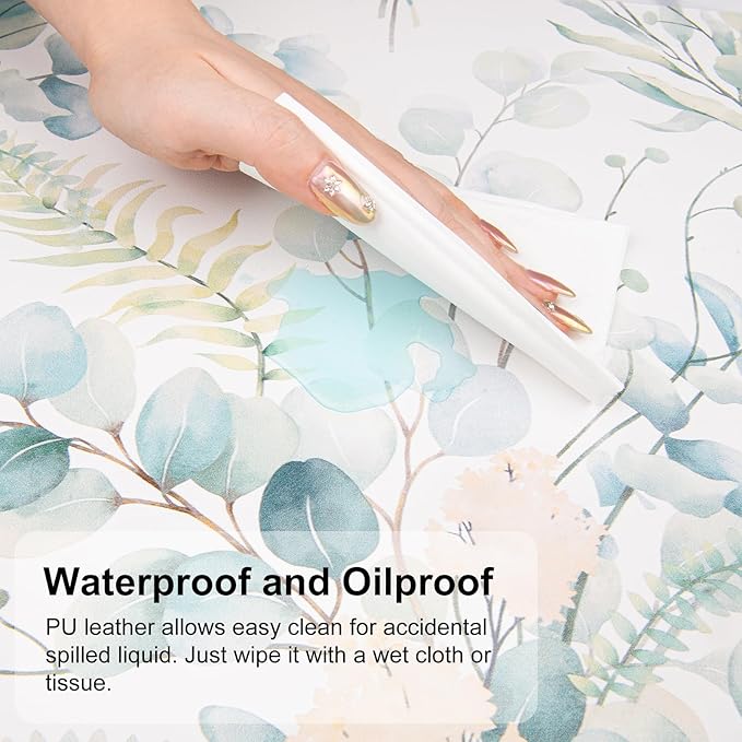 QIYI Large Mouse Pad for Desk, Cute Desk Mat for Desktop, Women Girls Green Office Décor Desk Accessories, PU Leather Waterproof Gaming Mousepad, Eucalyptus Leaf Desk Pad Computer Mat, 31.5" x 11.8"