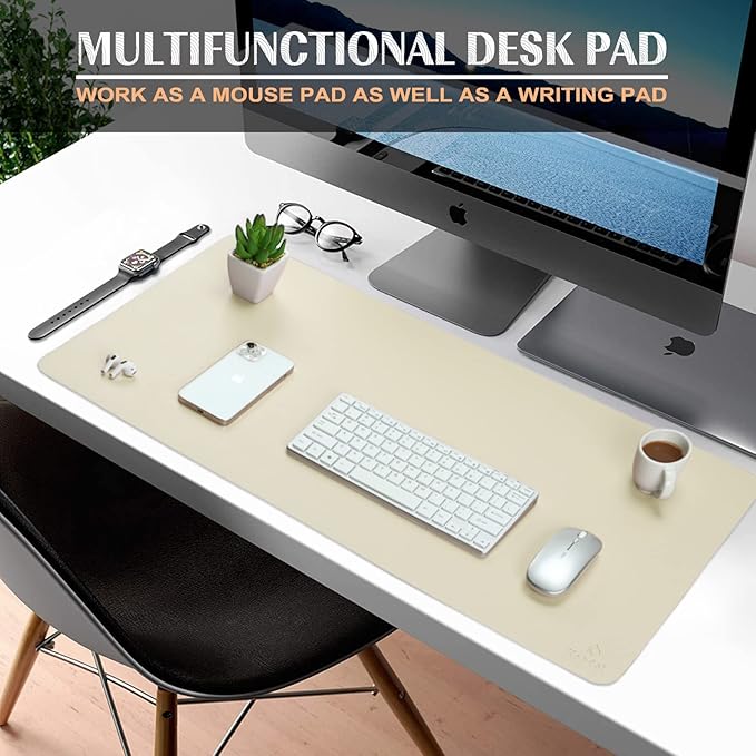 K KNODEL Large Office Leather Desk Mat, Mouse and Keyboard Pad, Computer and Laptop Mat, Desktop Protector and Cover, Writing Pad and Blotter (31.5"x15.7", Ivory Cream)