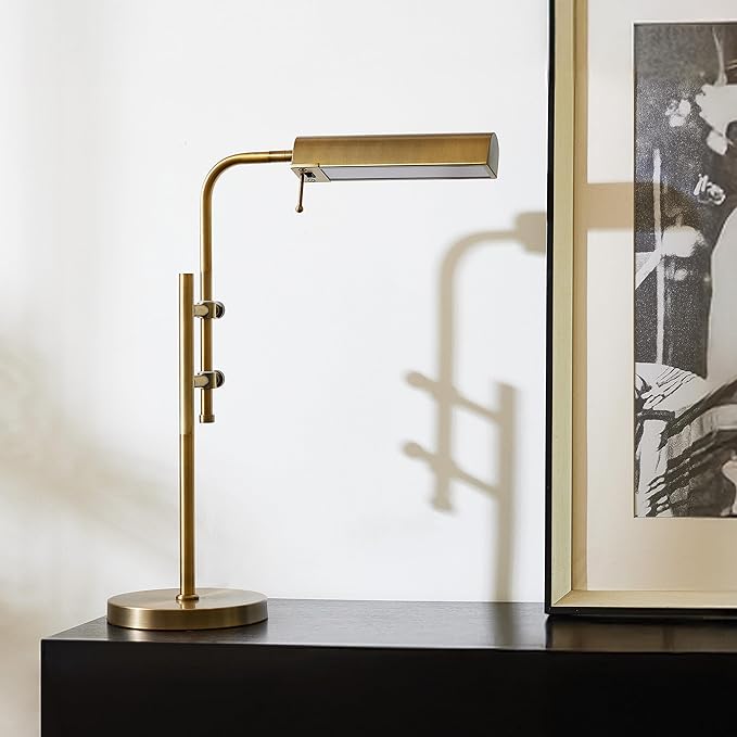 VONLUCE Rustic Desk Lamp, Adjustable Industrial Style Metal Table Lamp, 3 Color Temperatures LED Reading Lamp for Living Room Bedroom Office, Antique Gold