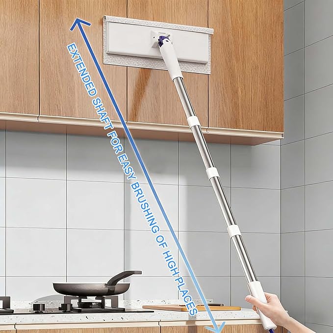 Snap Grip Mini Mop with 5 Reusable Cloths, No Wash Zero Touch Disposable Lazy Mop, Retractable Gap Dust Cleaner Flat Mops with Locking Head, Dry Wet Pads for Floor Hardwood Kitchen Wall (107×16×8cm)