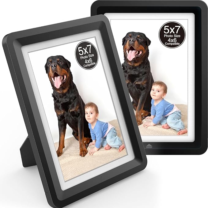 2-Pack 5x7 Picture Frame or 4x6 with Mat – Shatterproof Plastic Picture Frames for Family, Nursery & Playroom, Wall & Tabletop Frame for Home or Office, Safe Lightweight Design, Midnight Elegance