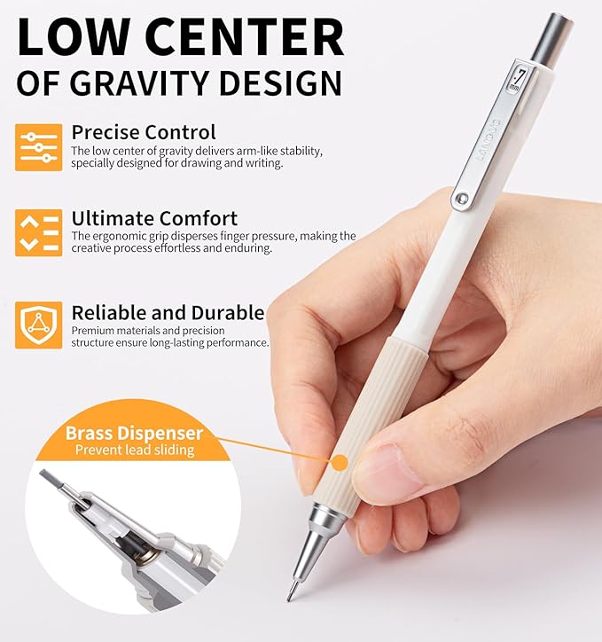 Mechanical Pencil Set with Case, 4PCS 0.7mm Art Mechanical Pencils + 40PCS HB Lead Refills + 40PCS 2B Lead Refills + 3PCS Erasers+ 1PCS Case, Drawing Mechanical Pencils for Writing, Sketching