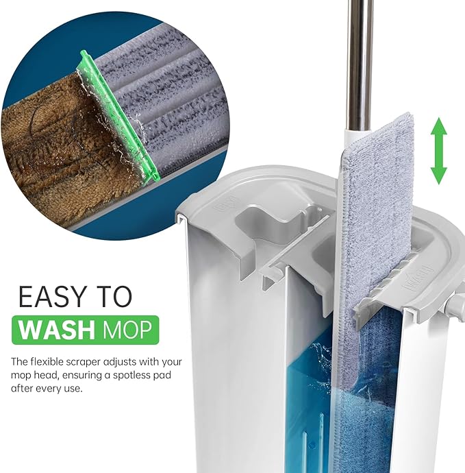 ZJSYJJ Wall Mop and Bucket Set: Wringing Wall Scrubber for Bathroom Cleaning Floor Mop with Spinner for Kitchen Lovely Gift for Women 6 Reusable Pads