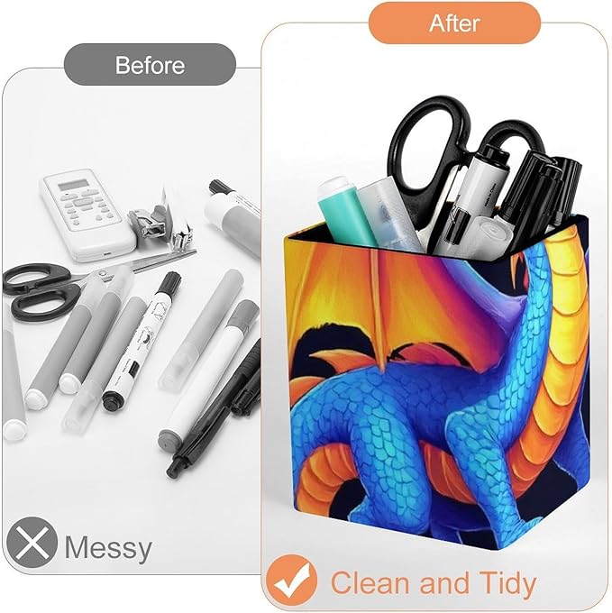 Pen Holder Stand For Desk, Pencil Pen Holder Cup, Desktop Stationery Organizer, Waterproof Multifunctional Office Supplies Colorful Dragon