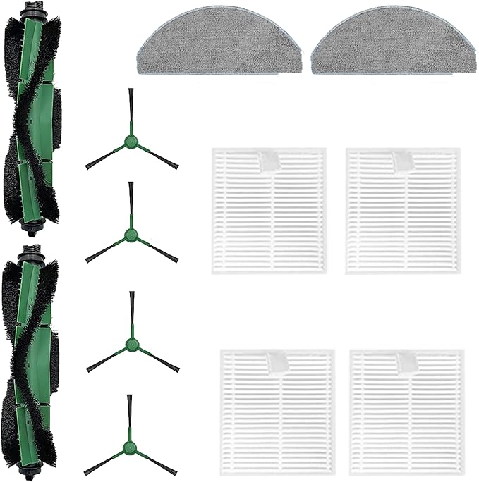 12 Pack Accessories Kit Compatible with iRobot Roomba Essential 100 Series 104 105 Combo Y0140 Y0110 Q011 Q0120 Q0520 Vacuum,1 Roller Brush＆ 4 Side Brushes＆4 Filters & 2 Mopping Pads Replacement Parts
