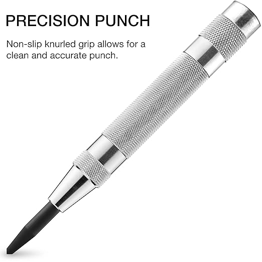 NEIKO 02639A 6-Inch Automatic Center Hole Punch with Adjustable One-Handed Spring Impact, Chrome-Plated Shank, and Premium S2 Steel Tip