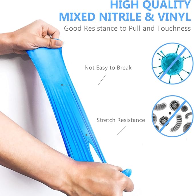 squish Disposable Gloves, Blue 4 mil Vinyl Synmax Blend Exam Gloves Non Sterile, Powder Free, Latex Free - Cleaning Supplies, Kitchen and Food Safe(Pack of 100) (Blue Large)