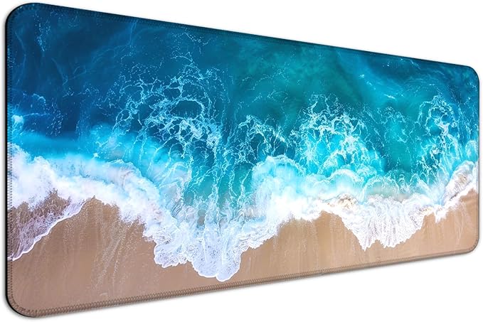 Ocean Beach Gaming Mouse Pad, Extended Large Sea Wave Desk Mat, Computer Keyboard Laptop Mousepad for Work, Office and Home, XL, Blue