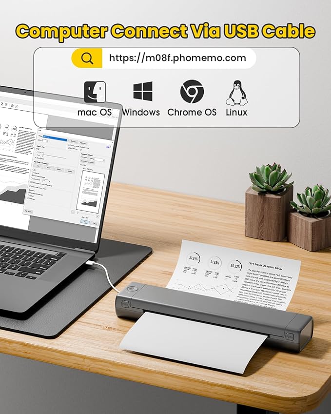 Phomemo Portable Printers Wireless for Travel, M08F Thermal Bluetooth Printer Support for 8.5"x11" US Letter, Small Inkless Printer Compatible with iOS, Android, Laptop for Car, Office, Home