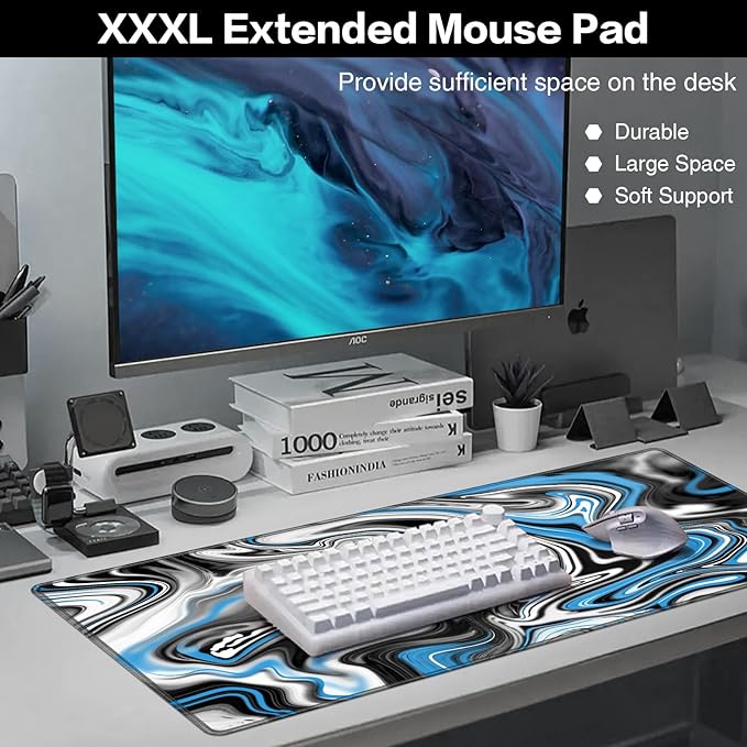 Gaming Mouse Pad Blue, Large Mouse Pad XXL 35.4×15.7in, Extended Computer Keyboard Mouse Mat Desk Pad for Laptop with Stitched Edges, Waterproof Mousepad for Gamer Home&Office Women